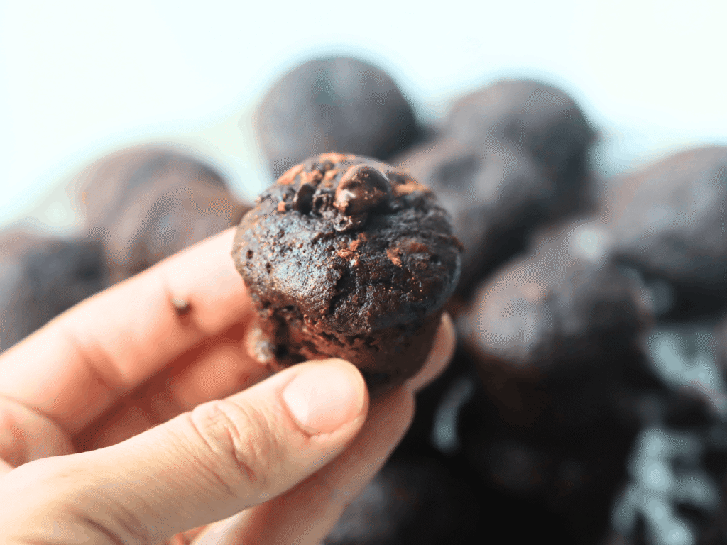 hand holding a chocolate zucchini muffin
