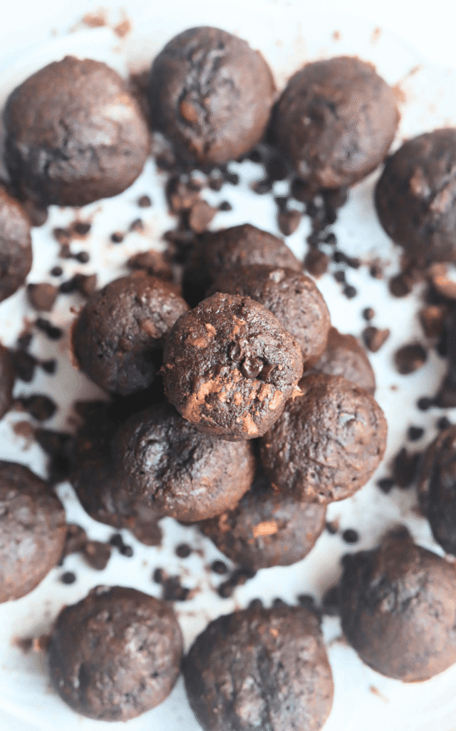 plate of chocolate zucchini mini muffins