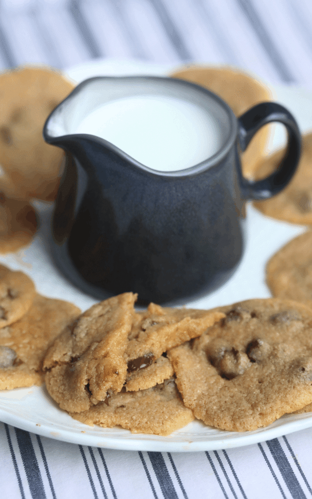 chocolate chip cookies whole wheat on a plate with milk
